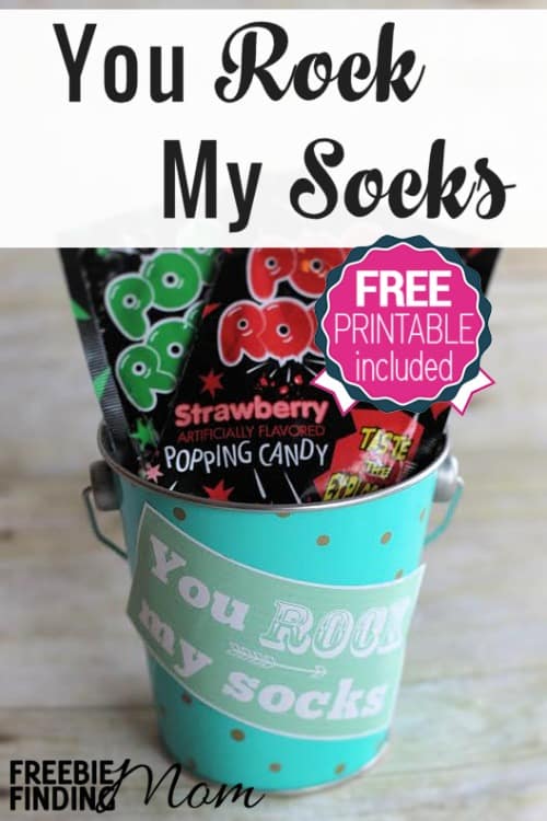 You Rock My Socks DIY Valentine's Day Gift - Let your valentine know they "rock" by gifting them this fun yet frugal Valentine's Day DIY gift. Simply load up a cute tin or basket with Pop Rocks candy and attach the free printable gift tag. That's it!