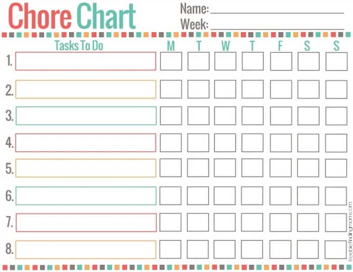 Slashcasual Free Printable Chore Chart