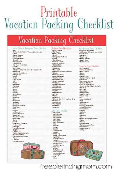 printable vacation packing list