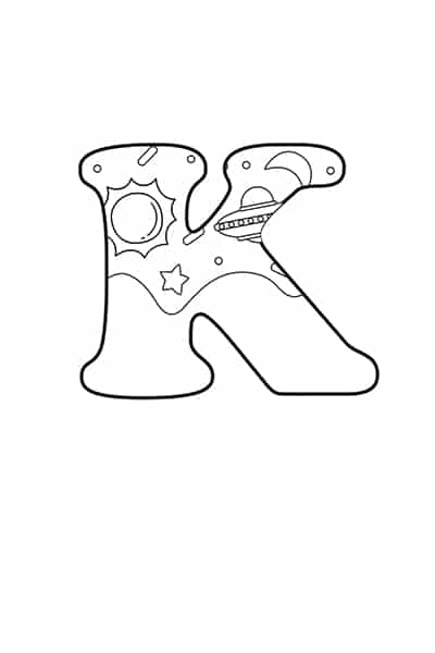 printable bubble letters outer space letter k freebie