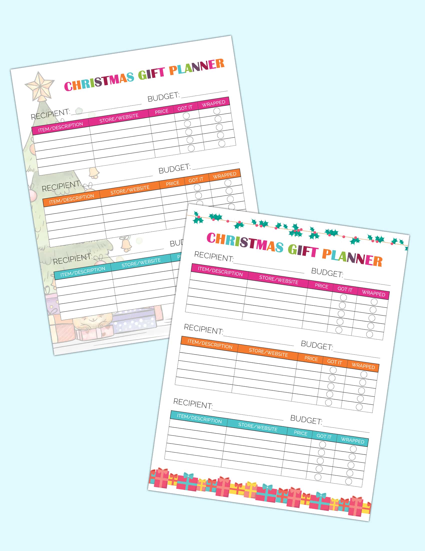 2 Printable Christmas Shopping Lists