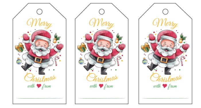 This printable Christmas label features a very merry Saint Nick with room for you to write who the gift is from