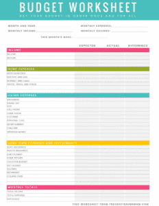 Free Household Budget Worksheet PDF Printable – Freebie Finding Mom