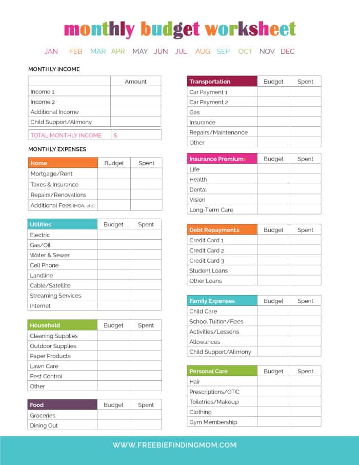 Free Household Budget Worksheet PDF Printable – Freebie Finding Mom