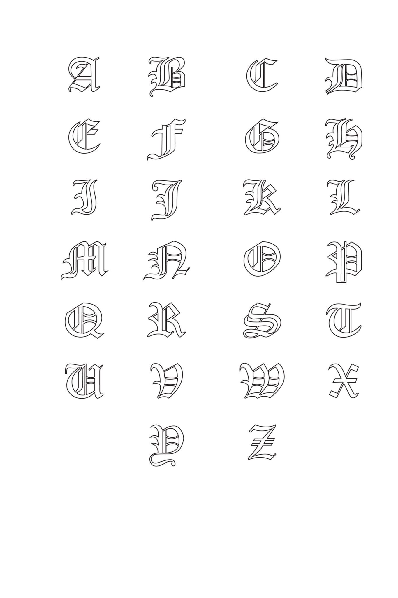Printable Gothic Calligraphy Worksheets