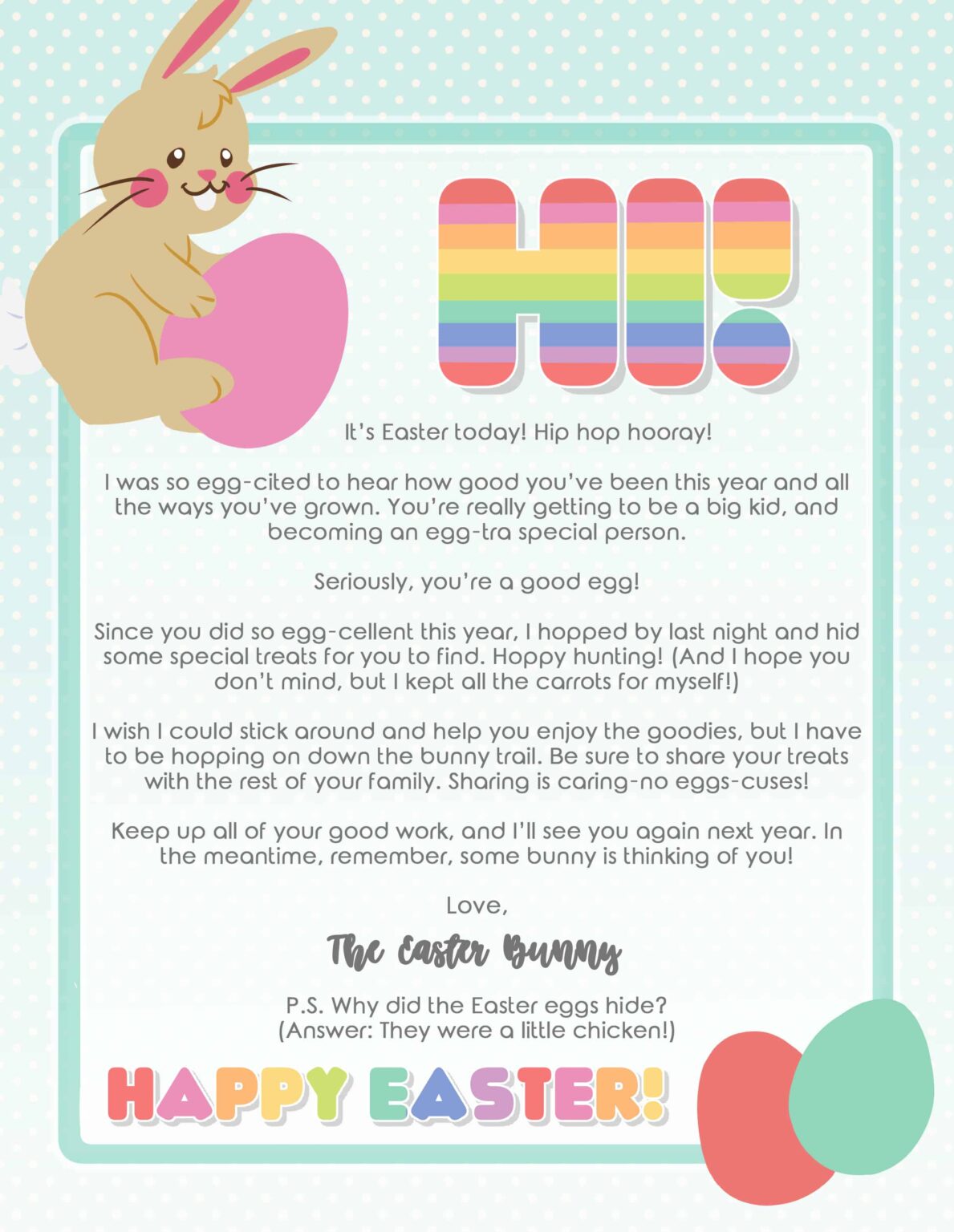 Free Printable Easter Bunny Letter #2
