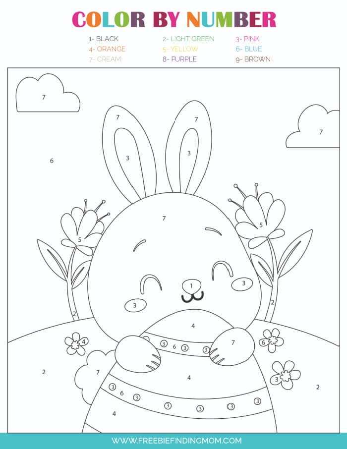 free Easter color by number printable bunny