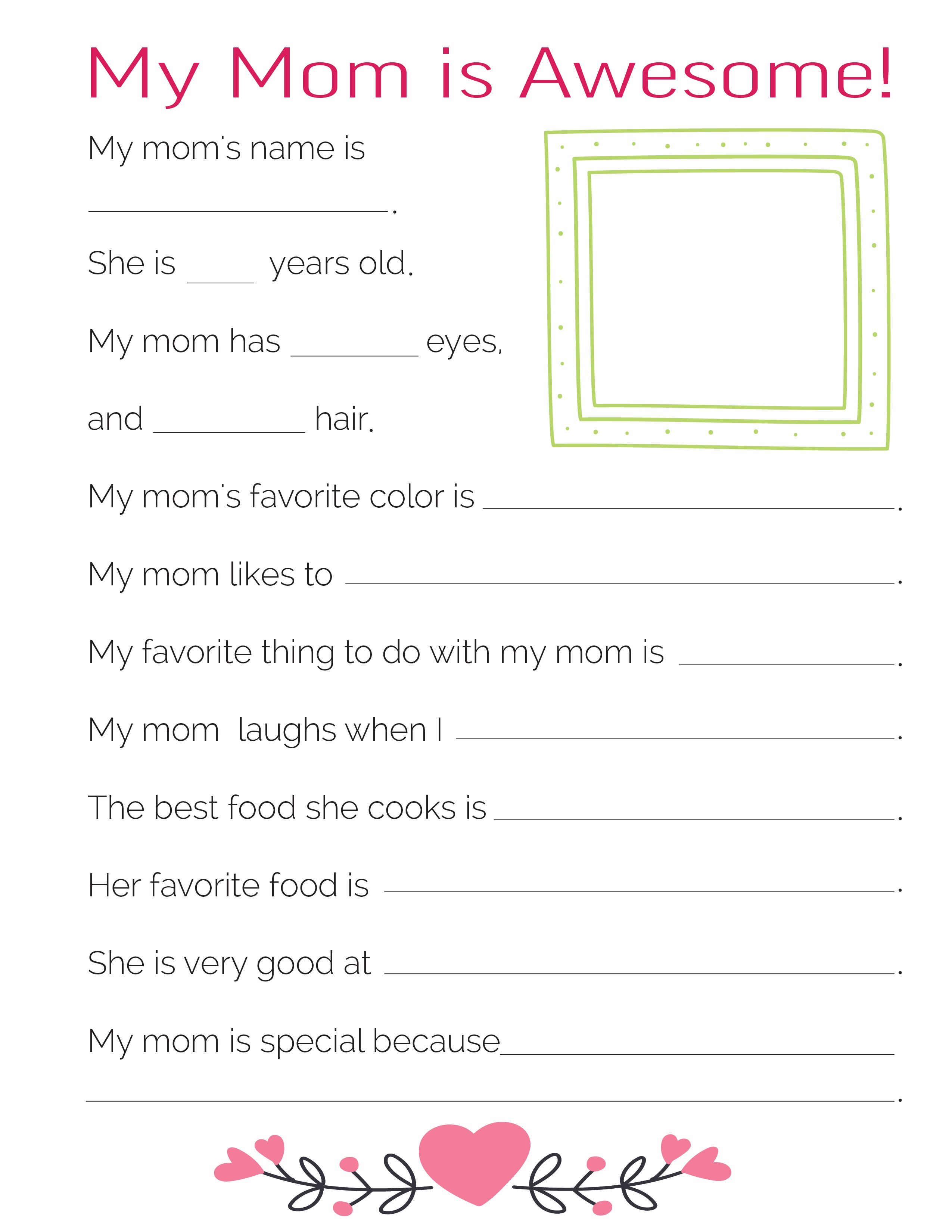 This free all about mom printable is simple in design but just as meaningful as the other all about my mom worksheets.