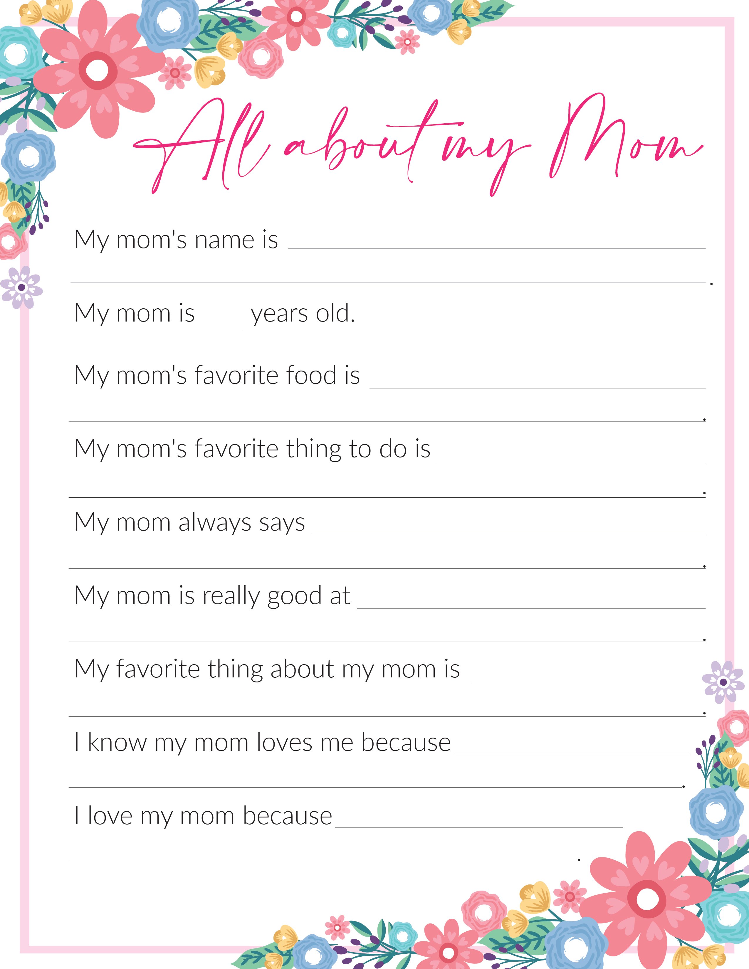 Free Printable All About My Mom Printable