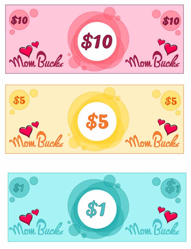 Mom Bucks Printable (3 Denominations)