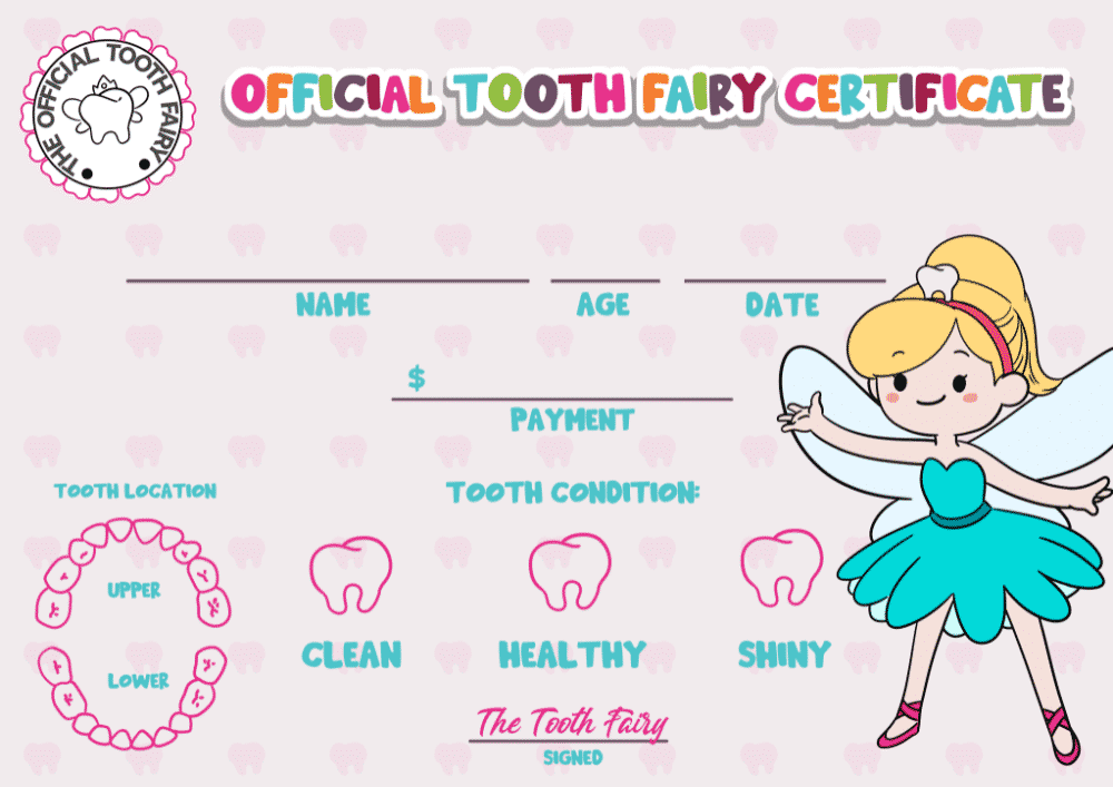 Tooth Fairy Certificate Girl Free Printable