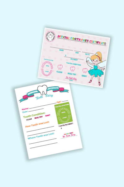 tooth fairy certificate boy girl printables