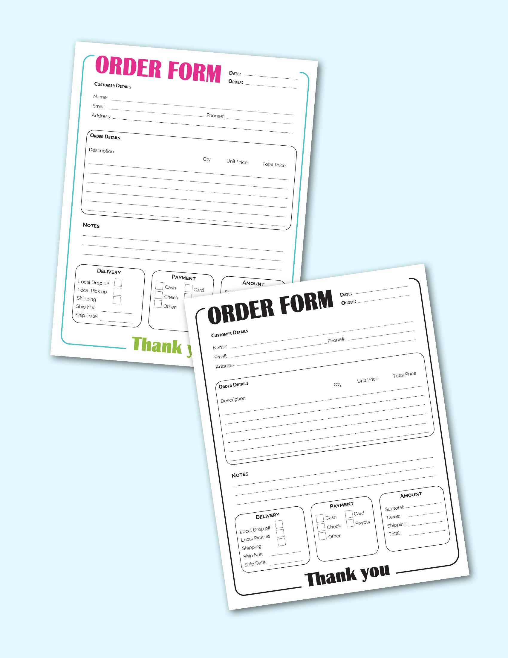 Printable Order Form Template (2 Options)