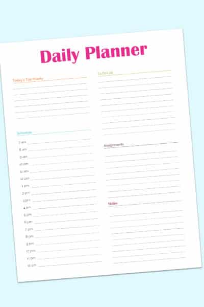 daily planner template printable