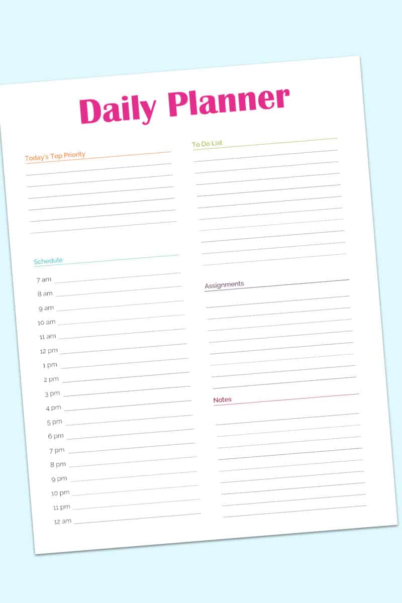 daily planner printable for students daily planner printable for students