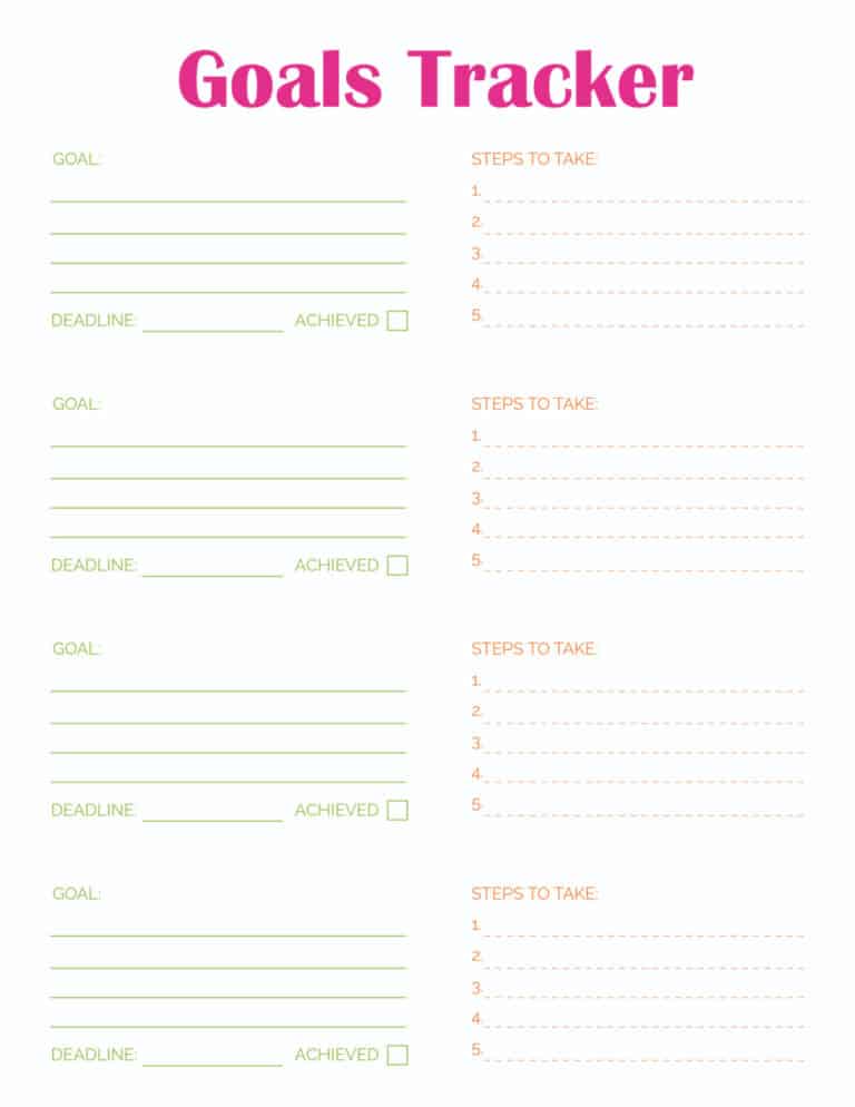 Goal Tracker Template Printable