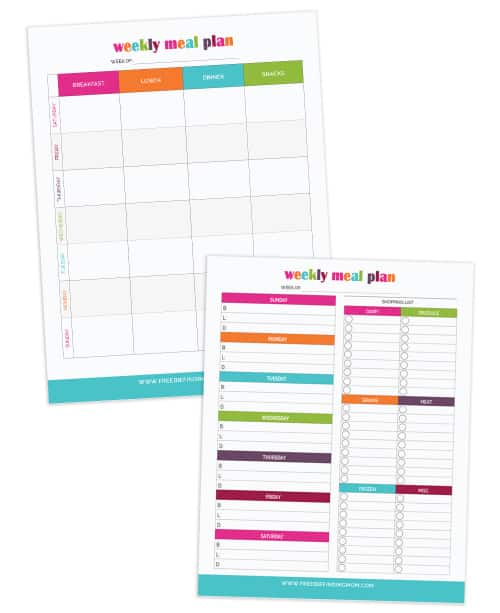These simple to use printable meal planners will help you plan your family's daily meals and record a grocery list. By planning ahead you'll not only save money and calories but you'll reduce your stress too.