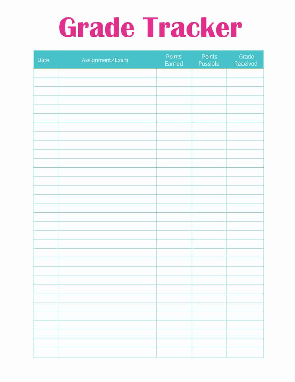 Grade Tracking Sheet