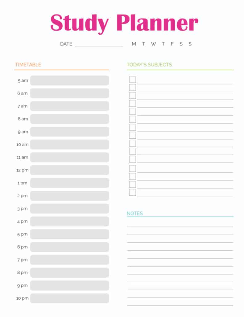 Study Planner Printable Pdf Download Freebie Finding Mom