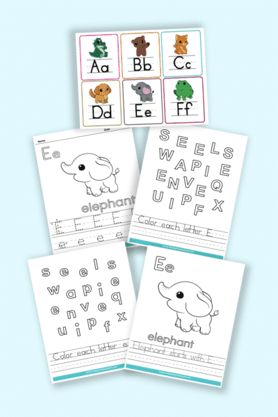 words that start with E printable letter E worksheets