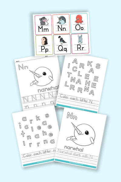 words that start with N printable letter N worksheets