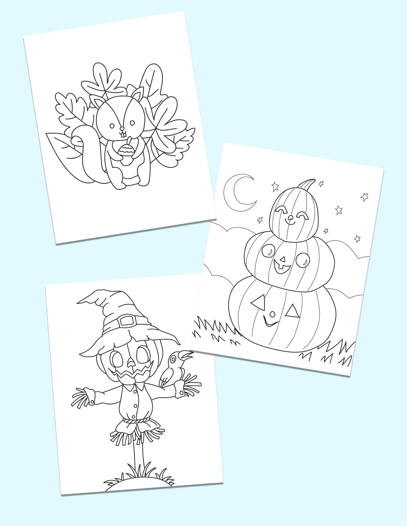 3 Free Printable Fall Coloring Pages for Kids