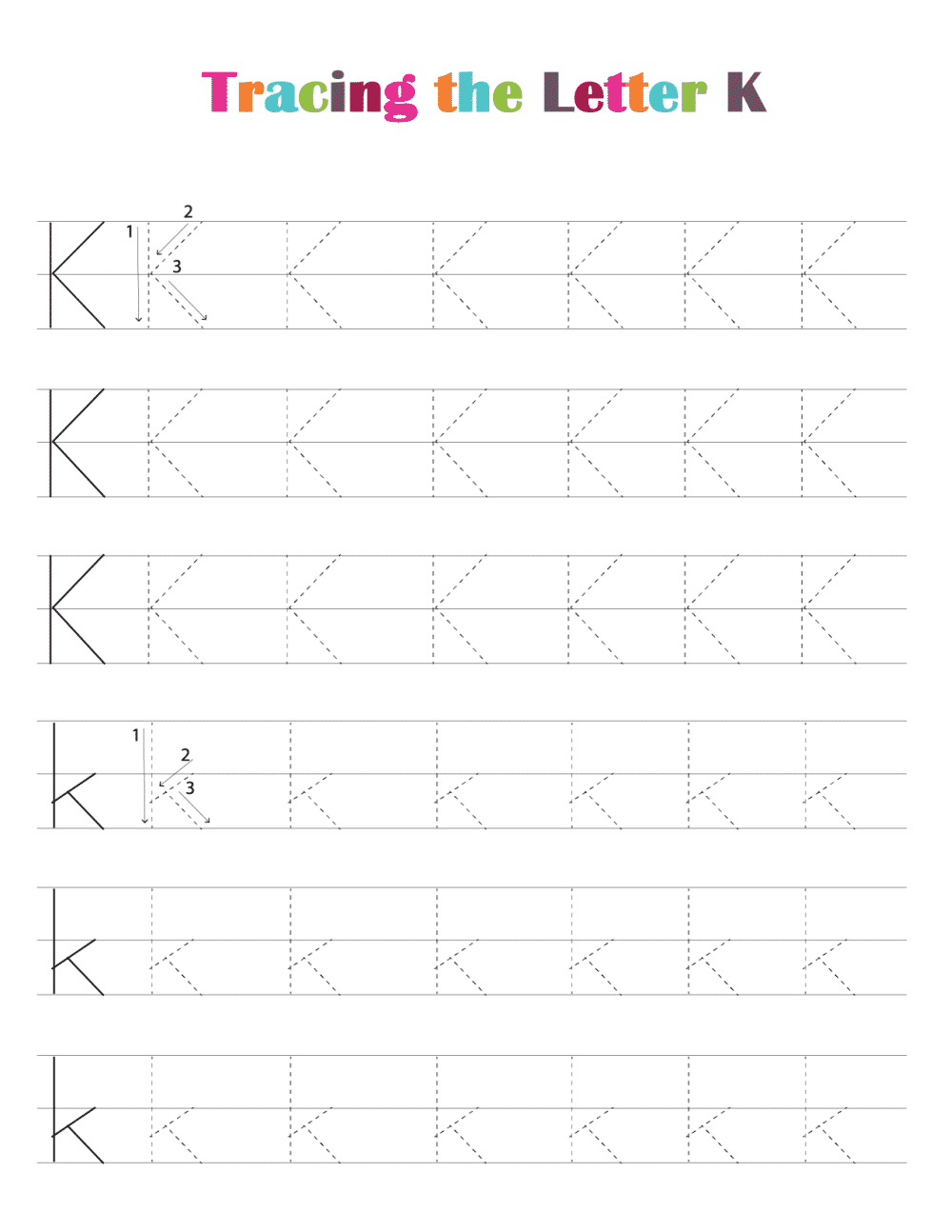 Free Printable Alphabet Tracing Worksheets PDF: Letter K