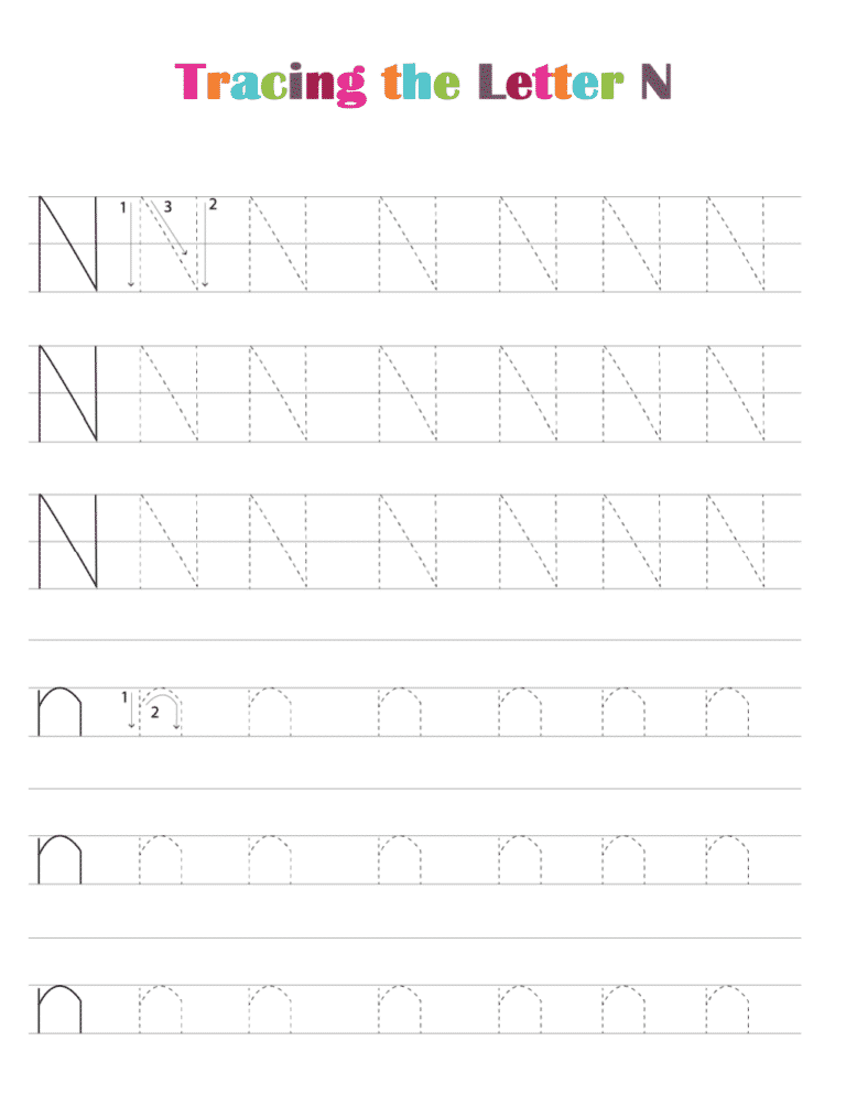 Free Printable Alphabet Tracing Worksheets PDF Letter N
