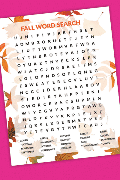 Free Fall Word Search Printable Story