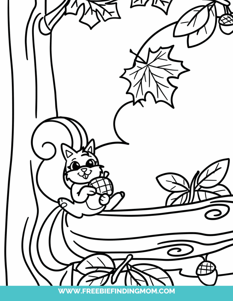 Who wouldn't love decorating this cute squirrel holding an acorn? That's why these free printable fall coloring pages for adults and kids is the perfect fall activity.
