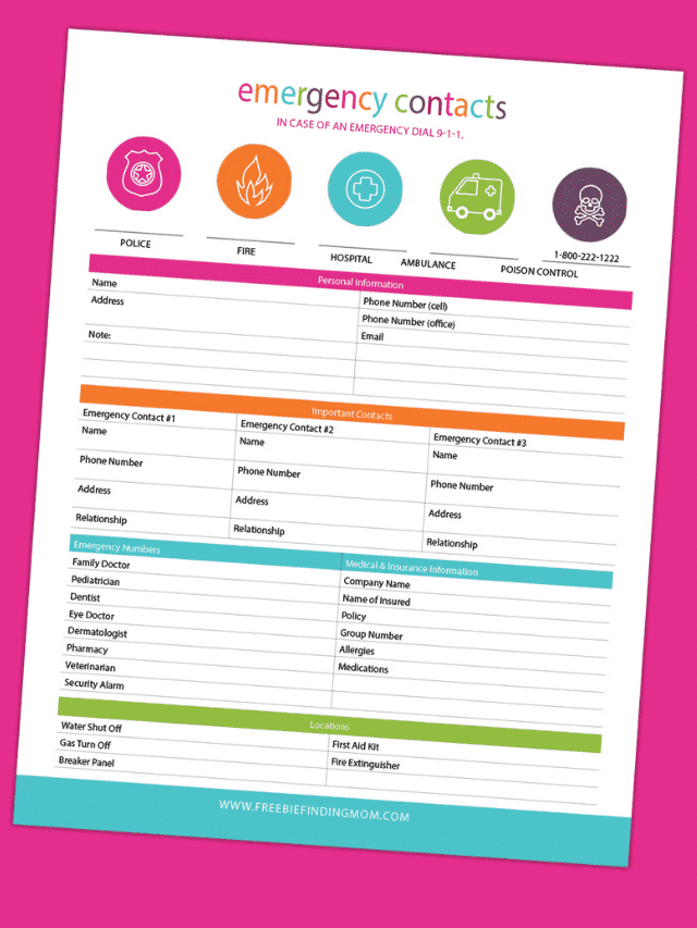 Emergency Contact Infromation For Kids Printable Emergency Contact Infromation For Kids Printable