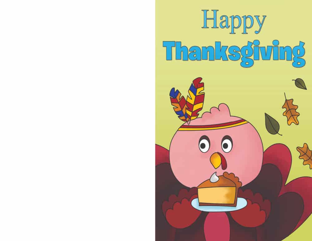The cute Indian holding a yummy piece of pumpkin pie makes these free Thanksgiving cards ideal for kids or someone who is a kid at heart.