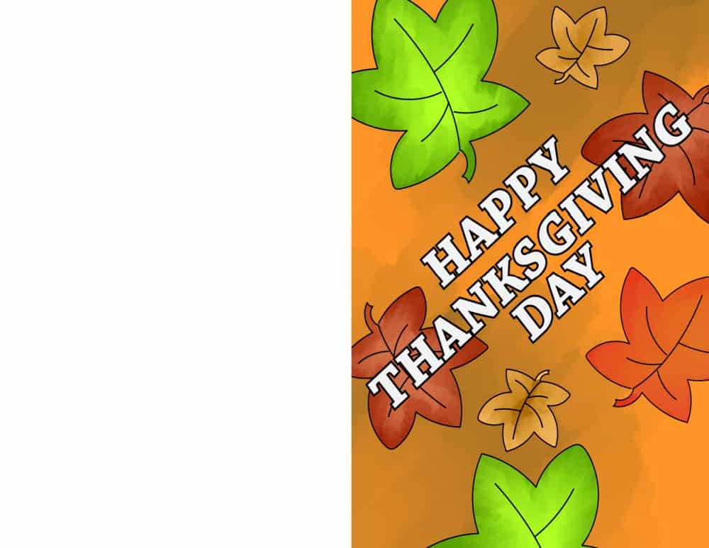 Free printable Happy Thanksgiving cards like this one with green, orange, and brown leaves is a simple yet beautiful card that is perfect for most anyone.