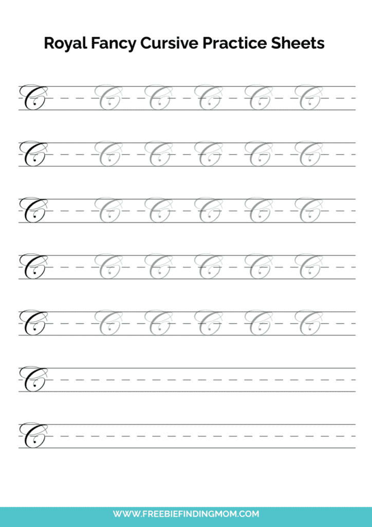 Printable Cursive Alphabet Practice Sheets: Royal Fancy Capital C