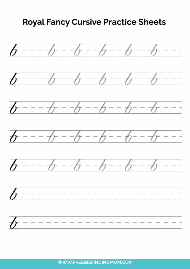 Printable Cursive Alphabet Practice Sheets: Royal Fancy Lowercase B