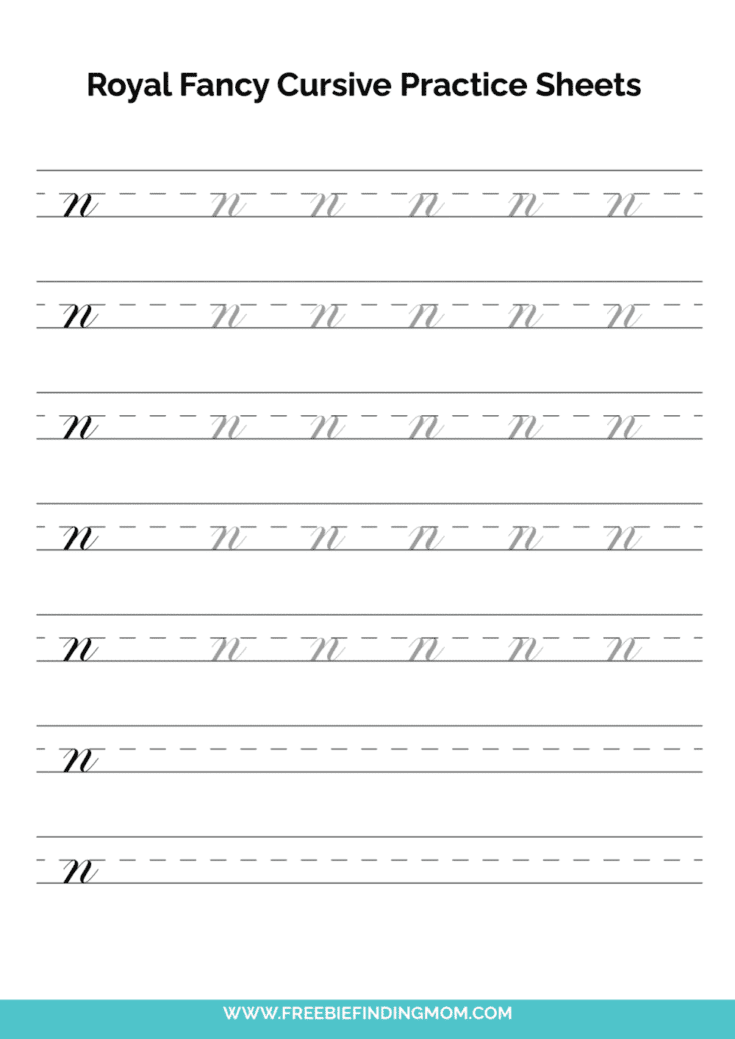 Printable Cursive Alphabet Practice Sheets: Royal Fancy Lowercase N