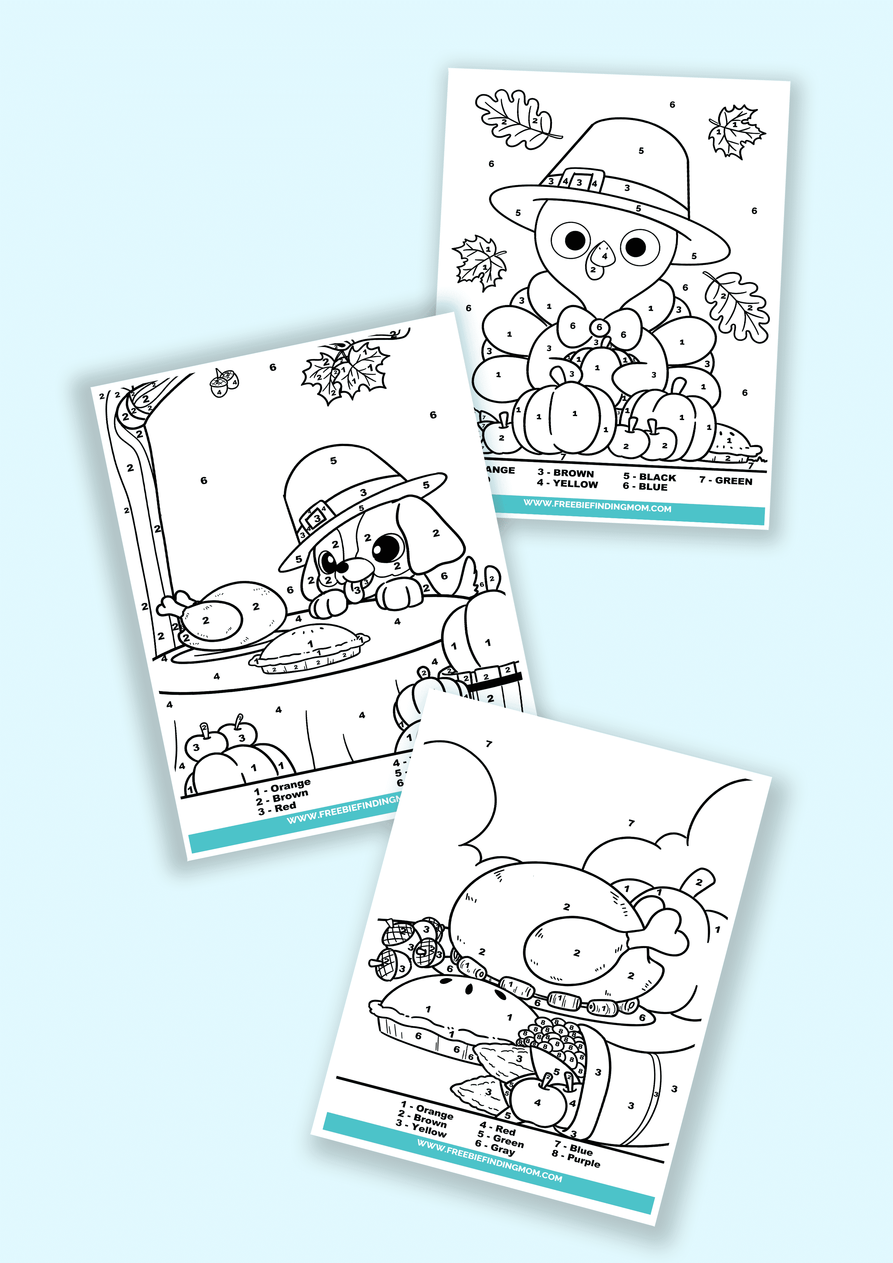 3 Free Thanksgiving Color by Number Printables