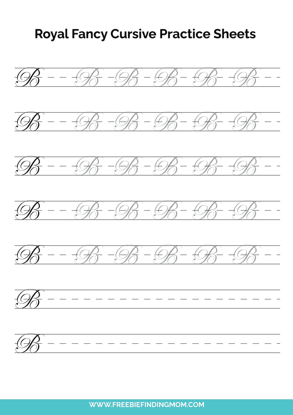 Free Printable Capital Royal Fancy Cursive Letter B Practice Sheet ...