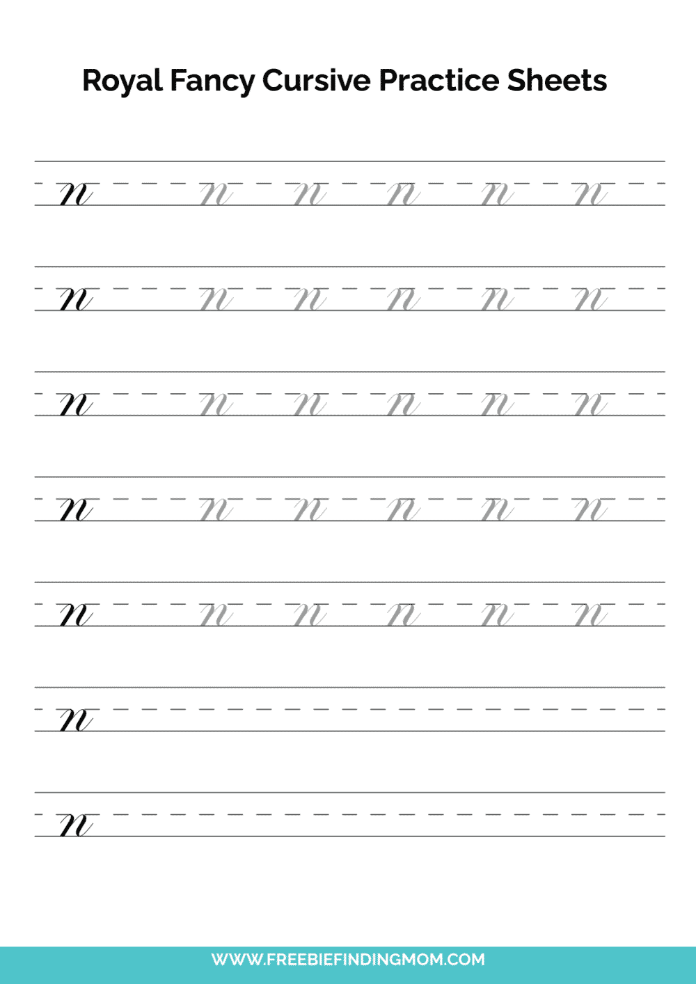 Printable Cursive Alphabet Practice Sheets: Royal Fancy Lowercase N
