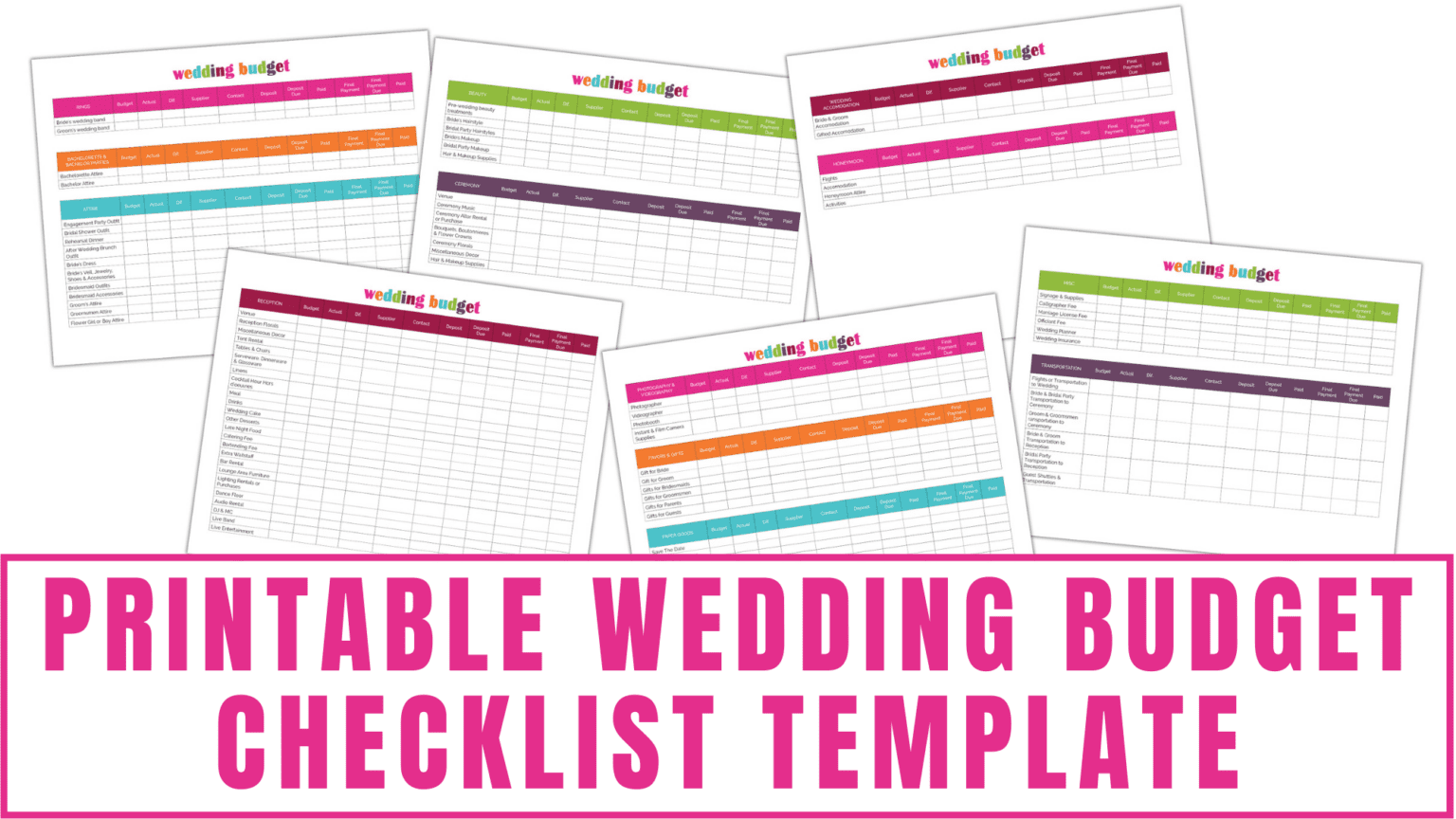Printable Wedding Budget Checklist Template