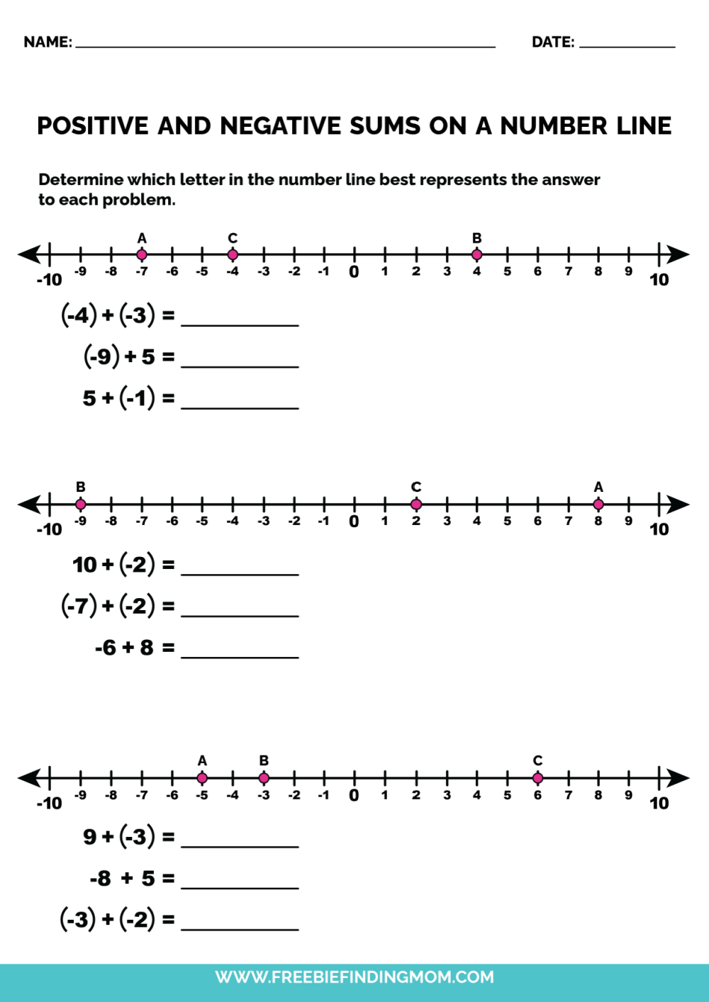 Adding Positive And Negative Numbers Worksheet