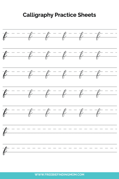 free printable beginner calligraphy lowercase F practice sheet PDF