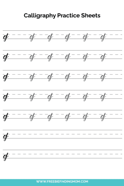 free printable beginner calligraphy lowercase G practice sheet PDF