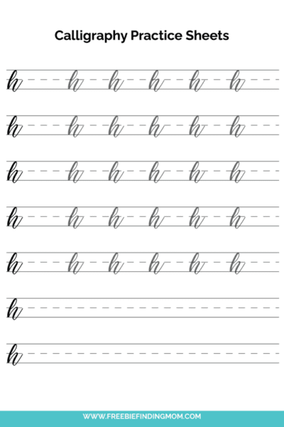 free printable beginner calligraphy lowercase H practice sheet PDF