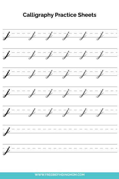 free printable beginner calligraphy lowercase J practice sheet PDF