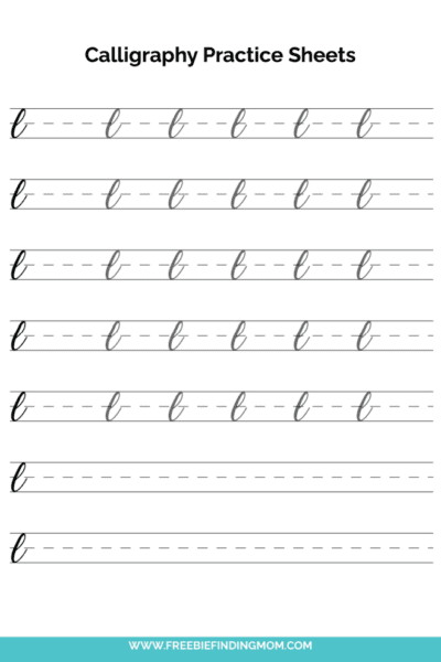 free printable beginner calligraphy lowercase L practice sheet PDF