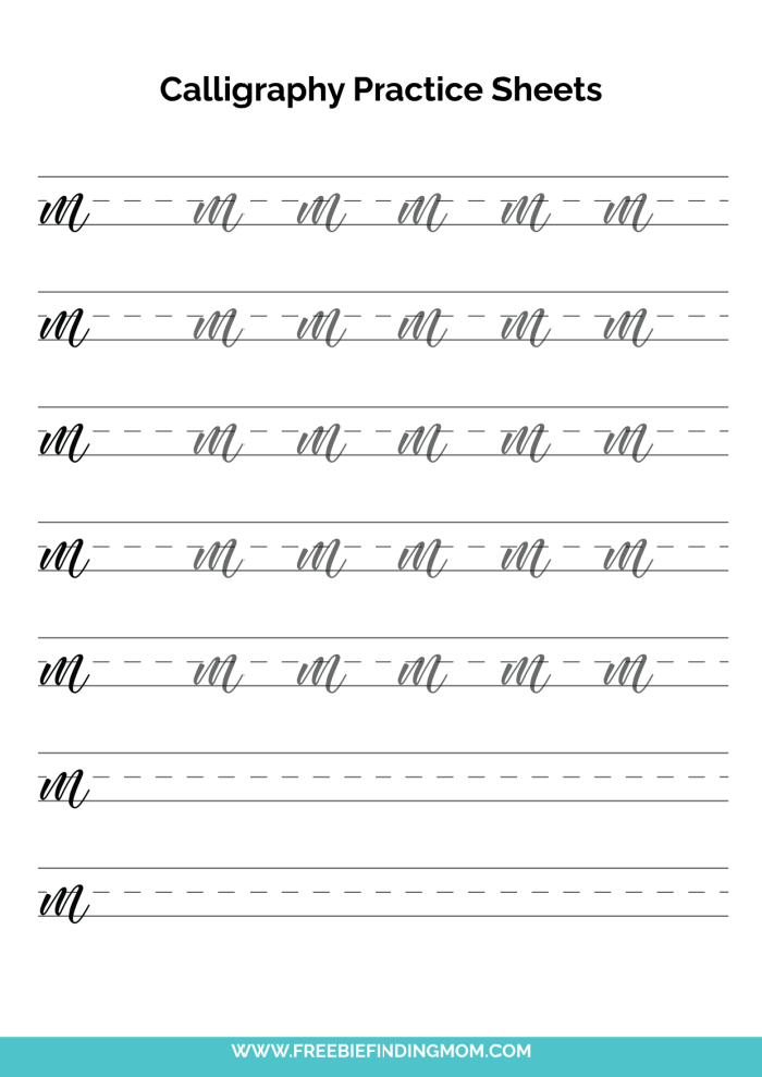 Free Printable Calligraphy Practice Sheets for Beginner: Lowercase M