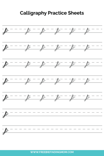 free printable beginner calligraphy lowercase P practice sheet PDF
