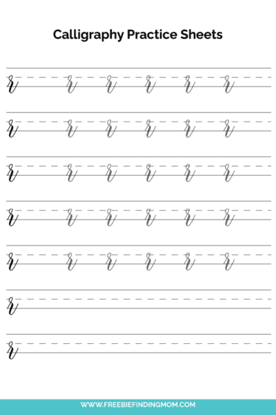 free printable beginner calligraphy lowercase R practice sheet PDF