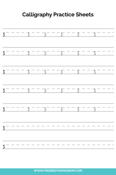 free printable beginner calligraphy lowercase S practice sheet PDF